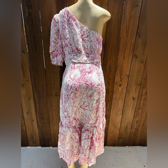 Express Pink and White Ruffled One Shoulder Sundress - Picture 5 of 6